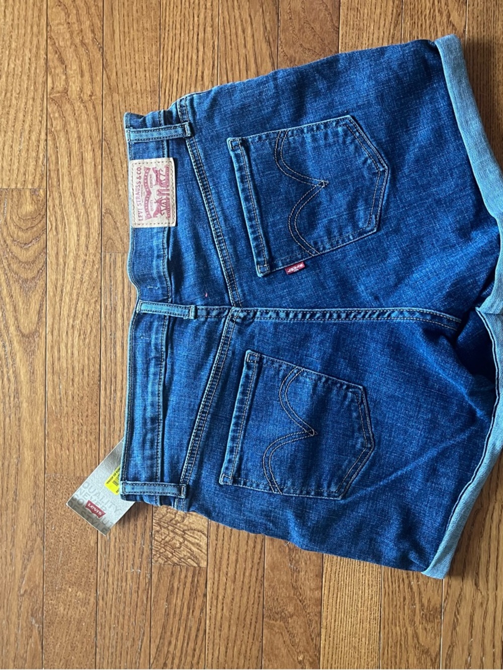 Levi's Dark Blue Distressed Denim Roll-Cuff Shorts - Picture 3 of 6